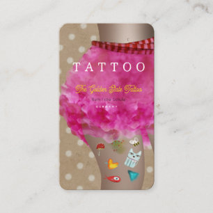 Tatoeage kawaii schattige inkt roze en bruin  visitekaartje