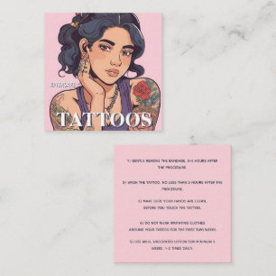 Tatoeage nazorg instructies vierkante visitekaartje