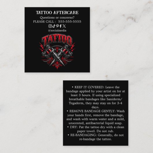 Tatoeage Nazorg Instructies Visitekaartje (Voorkant / Achterkant)
