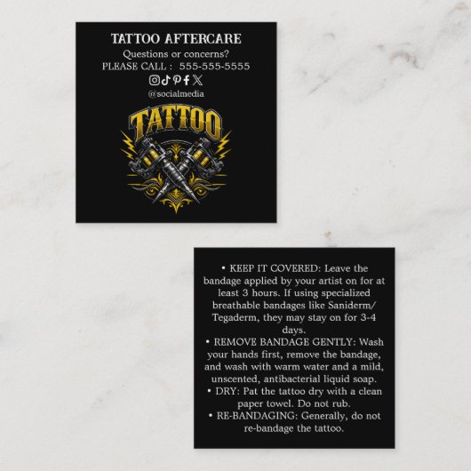 Tatoeage Nazorg Instructies Visitekaartje (Voorkant / Achterkant)