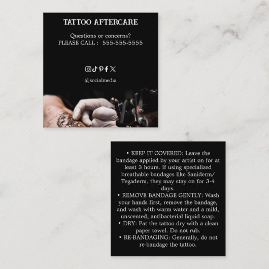 Tatoeage Nazorg Instructies Visitekaartje (Voorkant / Achterkant)