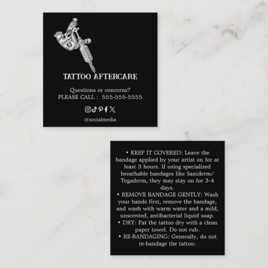 Tatoeage Nazorg Instructies Visitekaartje (Voorkant / Achterkant)