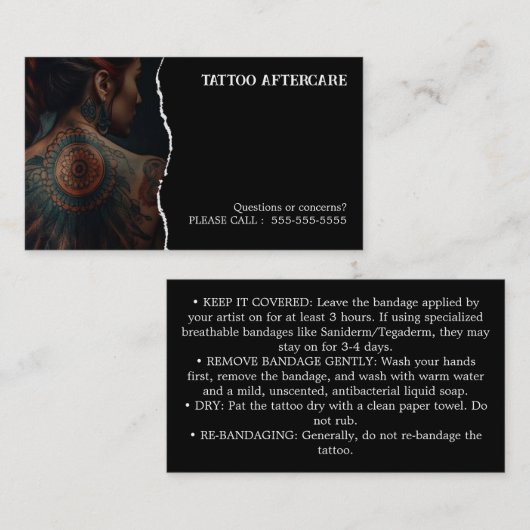 Tatoeage Nazorg Instructies Visitekaartje (Voorkant / Achterkant)
