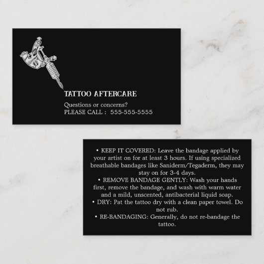 Tatoeage Nazorg Instructies Visitekaartje (Voorkant / Achterkant)