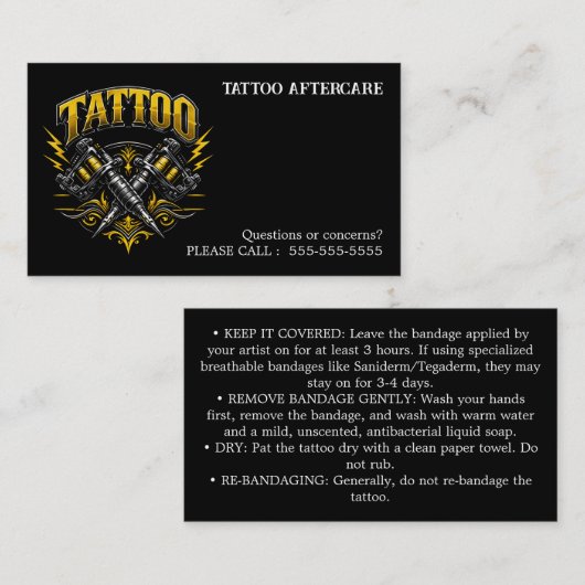 Tatoeage Nazorg Instructies Visitekaartje (Voorkant / Achterkant)