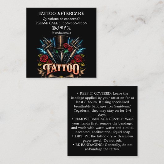 Tatoeage Nazorg Instructies Visitekaartje (Voorkant / Achterkant)