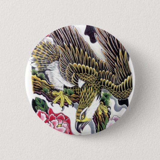 Tatoeage ontwerp Adelaar & Chrysant Ronde Button 5,7 Cm (Voorkant)