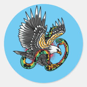 Tatoeage ontwerp adelaar vs slang ronde sticker