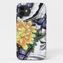 Tatoeage ontwerp Gele Pioen en Vlinder iPhone 11 Hoesje