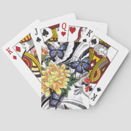 Tatoeage ontwerp Gele Pioen en Vlinder Pokerkaarten