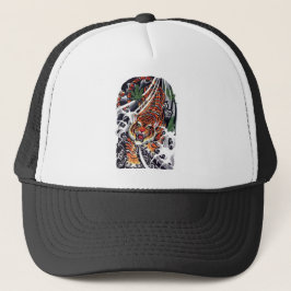 Tatoeage ontwerp met tijger en esdoornbladeren trucker pet