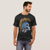 Tatoeage robot Skull met Oranje Mohawk T-shirt (Voorkant volledig)
