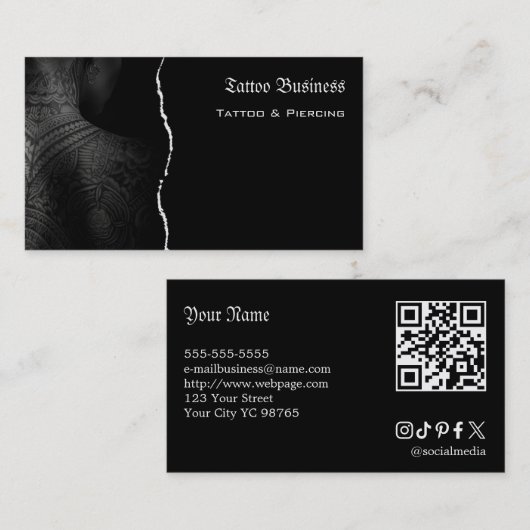 Tatoeage salon QR-code naamkaartje (Voorkant / Achterkant)