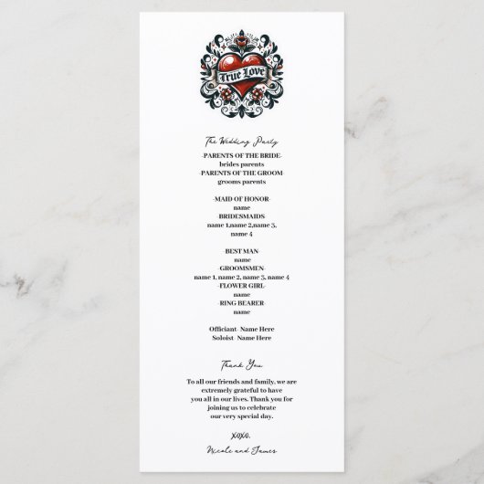 Tatoeage Sticker Huwelijksprogramma Echte Liefde H Programmakaart (Achterkant)