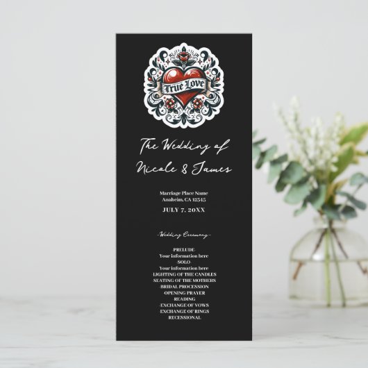 Tatoeage Sticker Huwelijksprogramma Echte Liefde H Programmakaart (Staand voorkant)