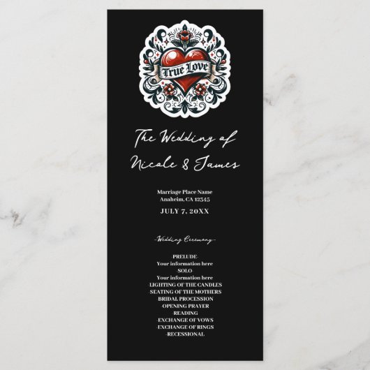 Tatoeage Sticker Huwelijksprogramma Echte Liefde H Programmakaart (Voorkant)