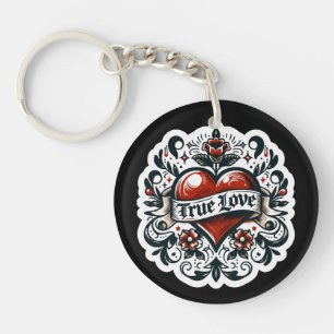 Tatoeage Sticker Style Artistiek Hart Echte Liefde Sleutelhanger