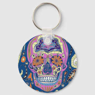 Tatoeage Stijl Gebombeerde Schedel Sleutelhanger