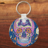 Tatoeage Stijl Gebombeerde Schedel Sleutelhanger (Voorkant)