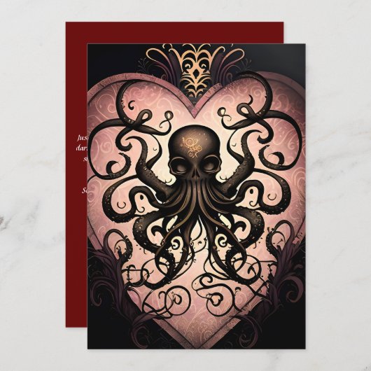 Tatoeage stijl gotische octopus feestdagenkaart (Voorkant / Achterkant)