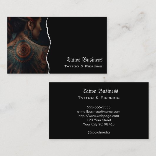 Tatoeage studio QR-code visitekaartje (Voorkant / Achterkant)