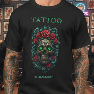 Tatoeage Studio Roos Bloemrijke Gotische Schedel T T-shirt