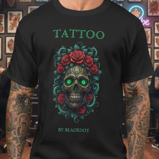 Tatoeage Studio Roos Bloemrijke Gotische Schedel T T-shirt