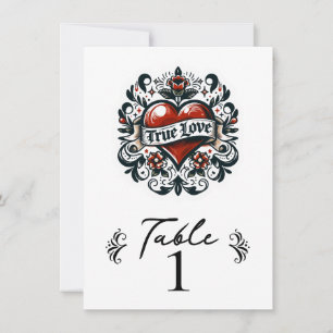 Tatoeage van het hart voor ware liefde Tafelnummer