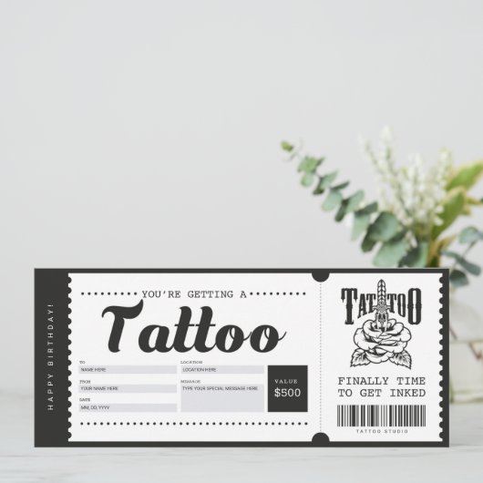 Tatoeagecadeaukaart TicketVoucher Certificaat Kaart (Staand voorkant)