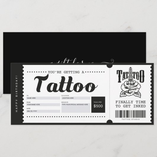 Tatoeagecadeaukaart TicketVoucher Certificaat Kaart (Voorkant / Achterkant)