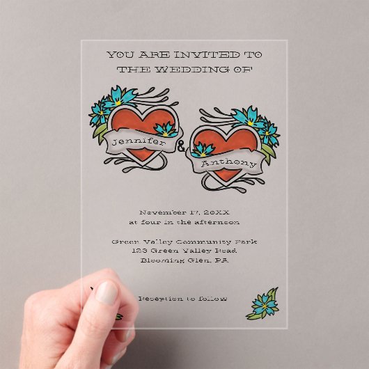 Tatoeagehart Tattoo Grafische Trouwdag Acryl Uitnodigingen (Insitu (Draagbaar))