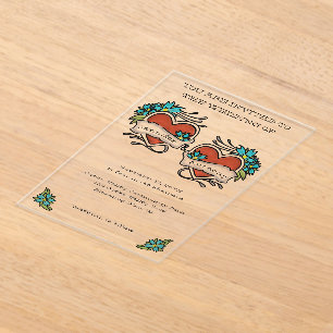 Tatoeagehart Tattoo Grafische Trouwdag Acryl Uitnodigingen