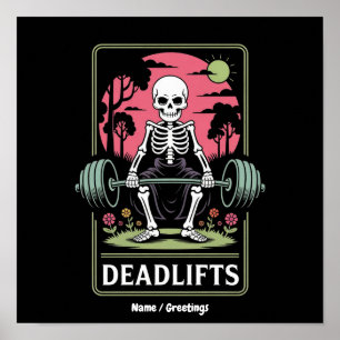 Tatoeagekaart Deadlifts Grappige Skelet Workout On Poster
