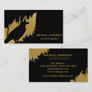 Tatoeagekunstenaar Black Crow Modern Gouden Kwasts Visitekaartje