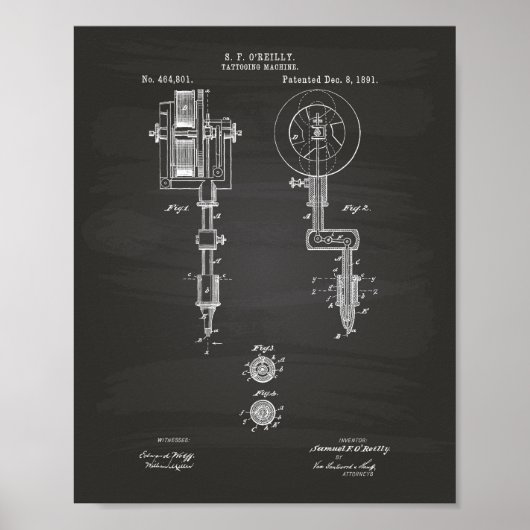 Tatoeagemachine 1891 Kunstbord voor octrooidoelein Poster (Voorkant)