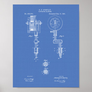Tatoeagemachine 1891 Patent Art Blueprint Poster