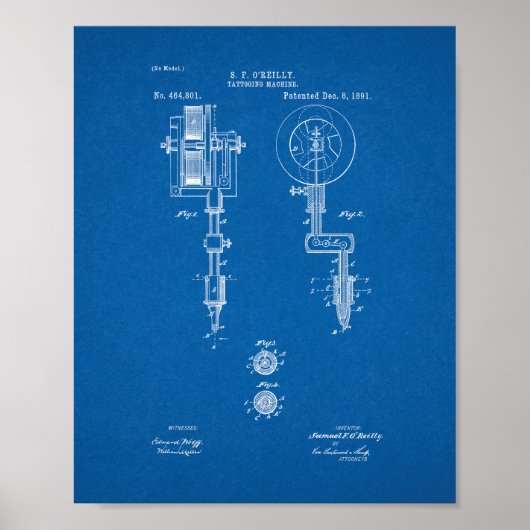 Tatoeagemachinepatent - blauwdruk poster (Voorkant)