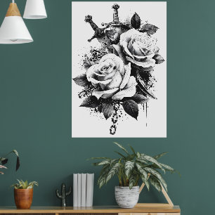 Tatoeageontwerp met hoog contrast zwart en wit poster