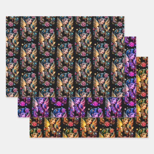 Tatoeages en Rozen 2 Inpakpapier Vel (Set)