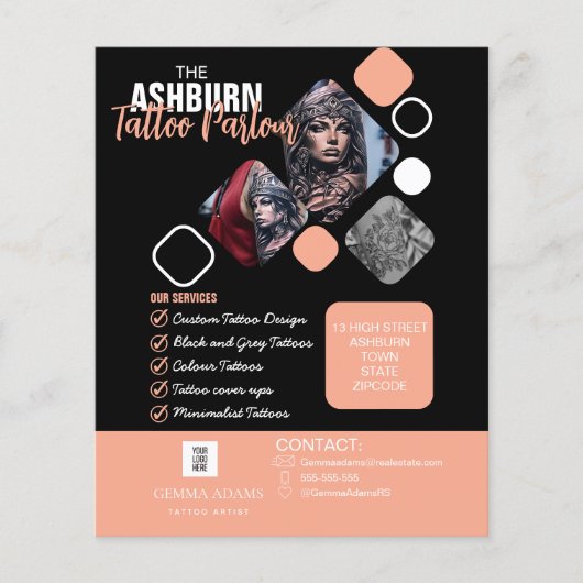 Tatoeagesalon Poster - Aangepaste Zwarte blush Flyer (Voorkant)
