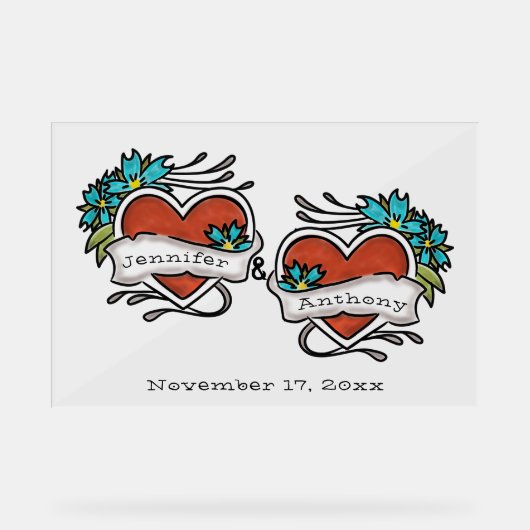 Tatoeëerde harten, Tattoo Graphic Wedding Acryl Bord (Voorkant)