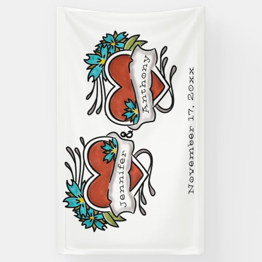 Tatoeëerde harten, Tattoo Graphic Wedding Spandoek (Verticaal)