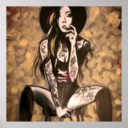 Tatoeëerde vrouw in goud poster (Voorkant)