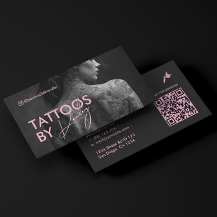 Tatoeëerder Minimaal Tattoo Artiest Roze Qr Code Visitekaartje
