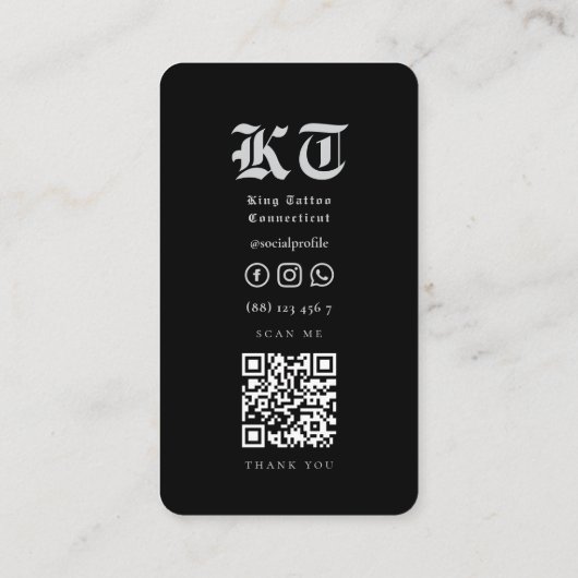 Tatoeëerder Minimal Black Silver Tattoo Artist Visitekaartje (Achterkant)