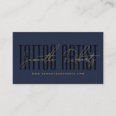 Tatoeëerder moderne typografie script blauw zwart visitekaartje (Voorkant)