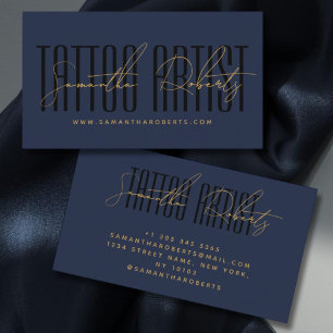 Tatoeëerder moderne typografie script blauw zwart visitekaartje