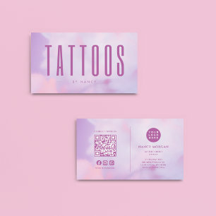 Tatoeëerder QR-code & Logo Paars Holografisch  Visitekaartje