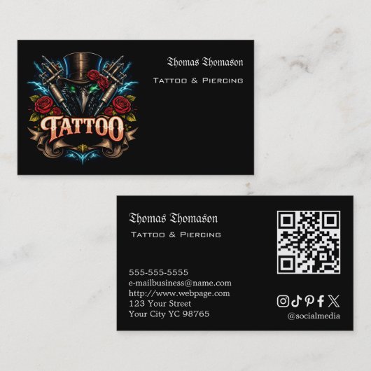 Tatoeëerder QR-code  Visitekaartje (Voorkant / Achterkant)