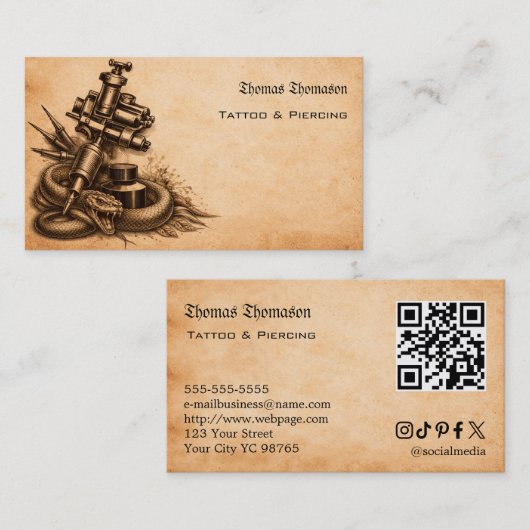 Tatoeëerder QR-code  Visitekaartje (Voorkant / Achterkant)
